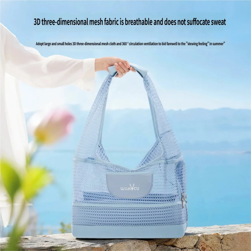 Breathable Mesh Pet Bag for Summer Lightweight  Pet Tote Carrier Bag with Removable Mat Cool Hollow‑Out Mesh Summer Pet bag