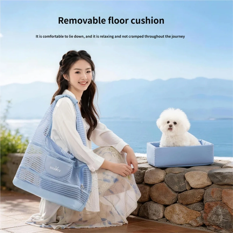 Breathable Mesh Pet Bag for Summer Lightweight  Pet Tote Carrier Bag with Removable Mat Cool Hollow‑Out Mesh Summer Pet bag