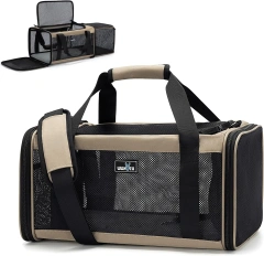 Airline Approved Expandable Pet Carrier for Small Cats, Collapsible Travel Bag with 600D Oxford, Safety Lock Zipper,S