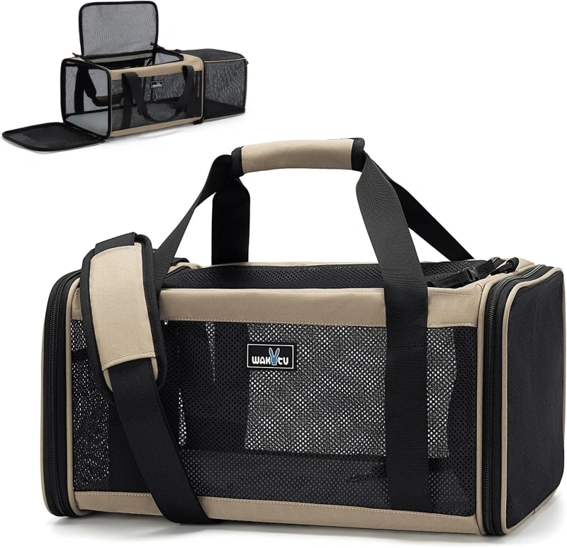 Airline Approved Expandable Pet Carrier for Small Cats, Collapsible Travel Bag with 600D Oxford, Safety Lock Zipper,S