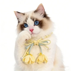 Cat bow flower bud adjustable collar pet pearl decoration neck ring blue yellow pink Purple 15-38cm Neck Size cat accessories