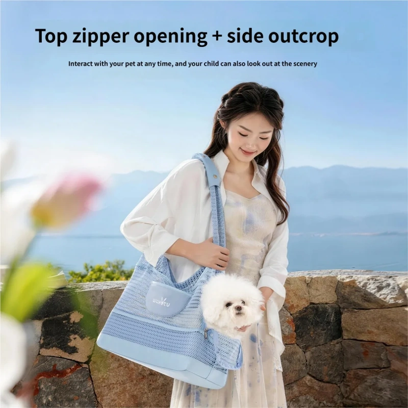 Breathable Mesh Pet Bag for Summer Lightweight  Pet Tote Carrier Bag with Removable Mat Cool Hollow‑Out Mesh Summer Pet bag