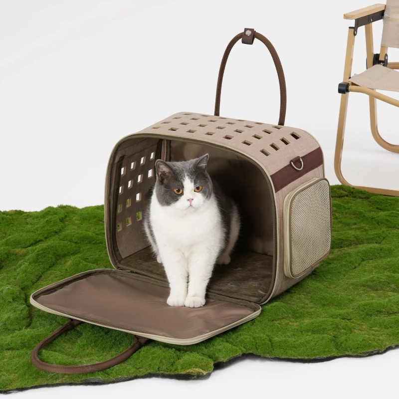luxury pet carrier Large Capacity pet bag for Dogs and Cats foldable soft sided cat carrier bag dog Carrier sling bag brown