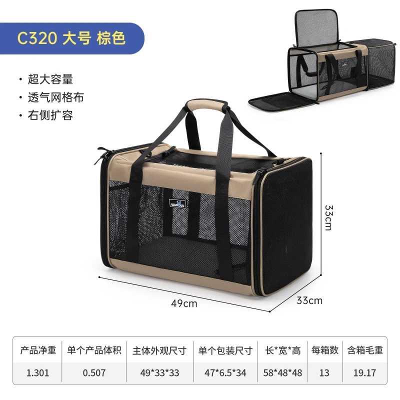 Airline Approved Expandable Pet Carrier for Small Cats, Collapsible Travel Bag with 600D Oxford, Safety Lock Zipper,S