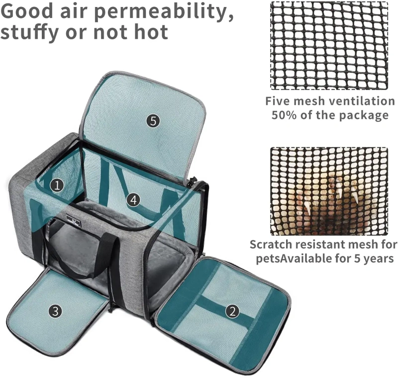 Wakytu Pets Carrier Scratchproof Cats Portable Bags for Outdoor Airline Travel Fine Structure Foldable Ventilate Puppy Handbags