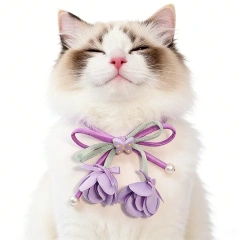 Cat bow flower bud adjustable collar pet pearl decoration neck ring blue yellow pink Purple 15-38cm Neck Size cat accessories