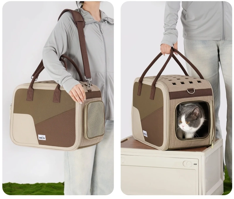 luxury pet carrier Large Capacity pet bag for Dogs and Cats foldable soft sided cat carrier bag dog Carrier sling bag brown