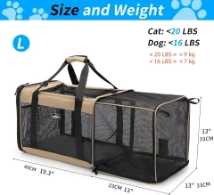 Airline Approved Expandable Pet Carrier for Small Cats, Collapsible Travel Bag with 600D Oxford, Safety Lock Zipper,S