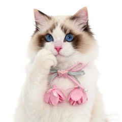 Cat bow flower bud adjustable collar pet pearl decoration neck ring blue yellow pink Purple 15-38cm Neck Size cat accessories