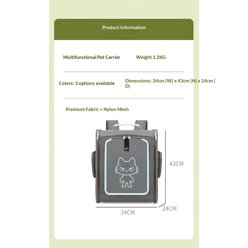Multifunctional pet cat bag Large capacity outdoor travel pet backpack with tie rod breathable fat cat bag