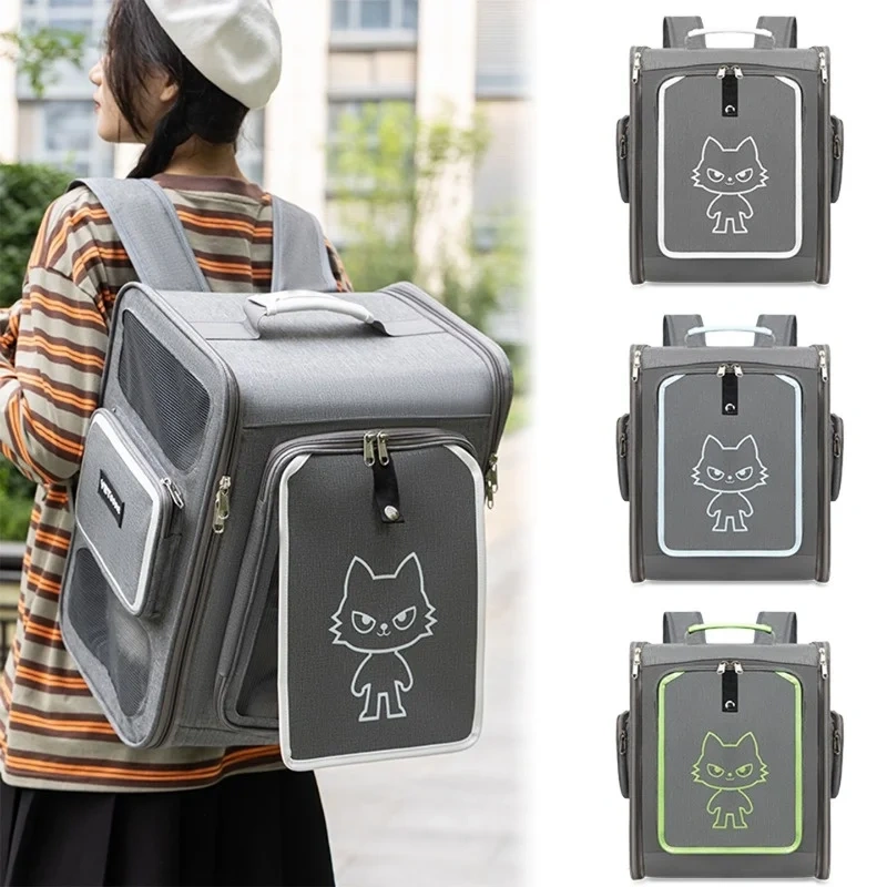 Multifunctional pet cat bag Large capacity outdoor travel pet backpack with tie rod breathable fat cat bag