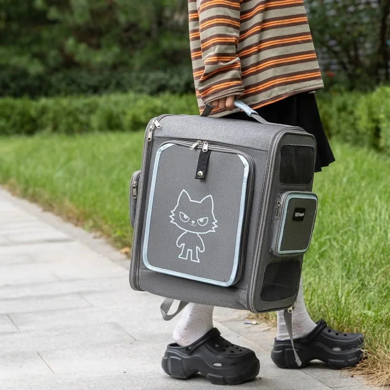 Multifunctional pet cat bag Large capacity outdoor travel pet backpack with tie rod breathable fat cat bag