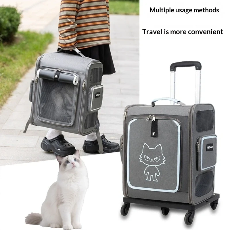 Multifunctional pet cat bag Large capacity outdoor travel pet backpack with tie rod breathable fat cat bag
