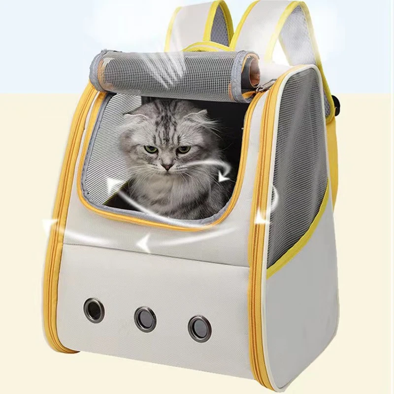 Triple-Sided Breathable Cat Backpack Durable Pet Carrier Sunshade Comfortable Travel-Friendly Double-Shoulder Cat Bag