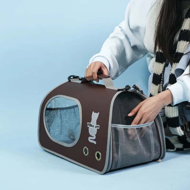 Cat bag portable outing cat satchel cross-body large-capacity bag ventilated and breathable anti-stress large pet bag