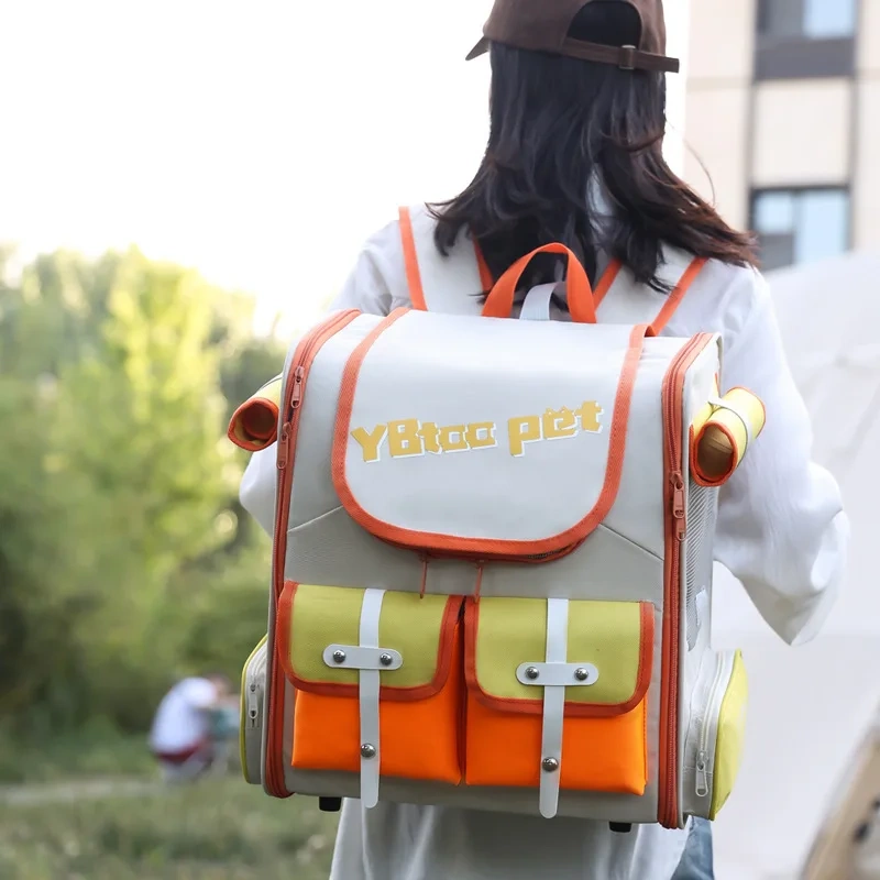 Portable Breathable Cat Backpack Large Capacity Cat Carrier Double Shoulder Pet Bag Travel Bag Cat Cage Cat Supplies