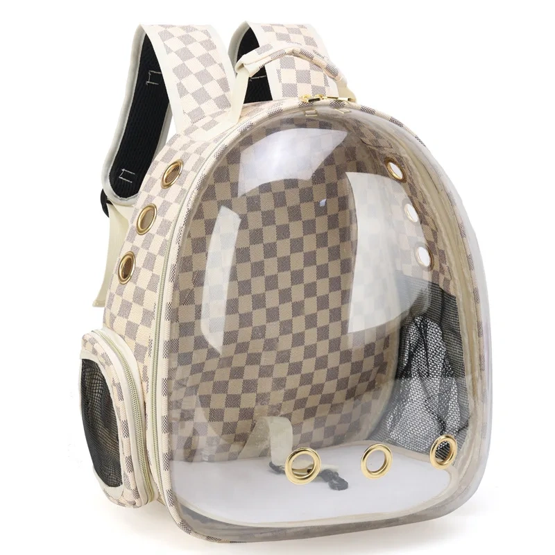 Cat bag outdoor double-shoulder backpack Portable dog transparent bag Universal waterproof breathable pet travel case Checkered