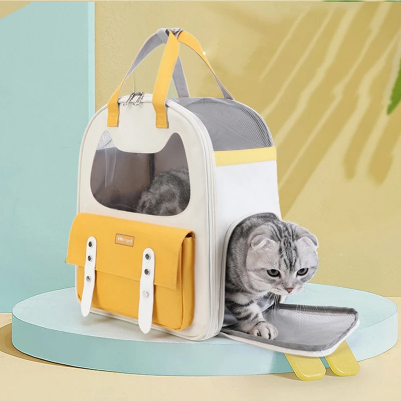 Large Capacity Pet Travel Outdoor Double Shoulder Backpack Carrier Bag Cat Handbag Breathable Foldable Bag