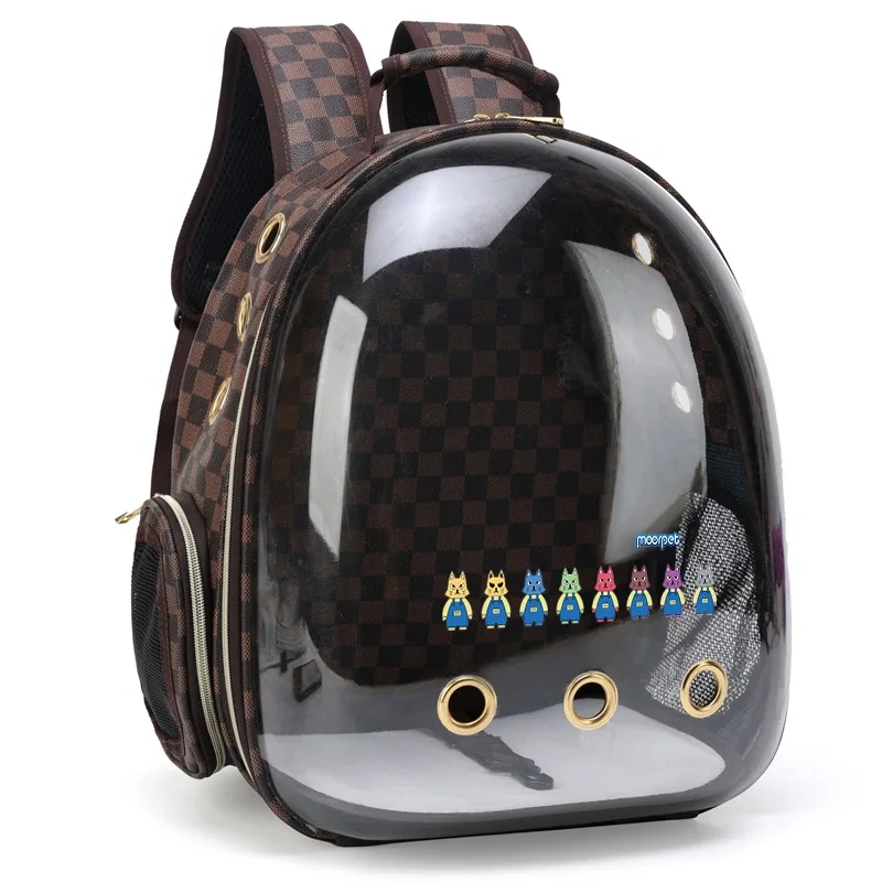 Cat bag outdoor double-shoulder backpack Portable dog transparent bag Universal waterproof breathable pet travel case Checkered