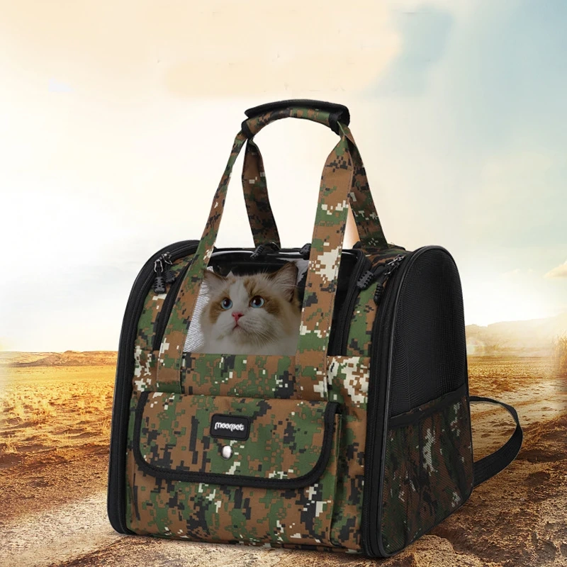 Camouflage Pet Cat Carrier Bag Outdoor Travel Backpack for Cats Small Dogs Birds Breathable Folding Pet Handbag