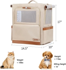 Cat Backpack Carrier for Large Cats, Shaded Waterproof Small Dog Backpack with Breathable Mesh, Soft Side Safety Pet Backpack