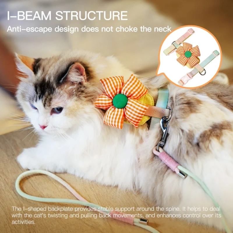 Touchdog Cat Harness Leash Set Durable Adjustable Nylon Harness Floral Pattern Soft Breathable Comfort for Small Cats Cute Style