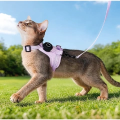 Escape-Proof Cat Harness with AirTag Holder Lightweight Reflective Adjustable Kitten Vest Harness for Outdoor Walking Active Cat