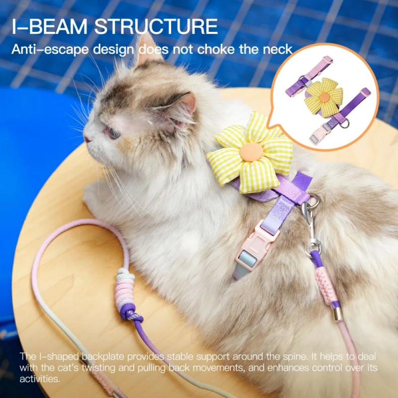 Touchdog Cat Harness Leash Set Durable Adjustable Nylon Harness Floral Pattern Soft Breathable Comfort for Small Cats Cute Style