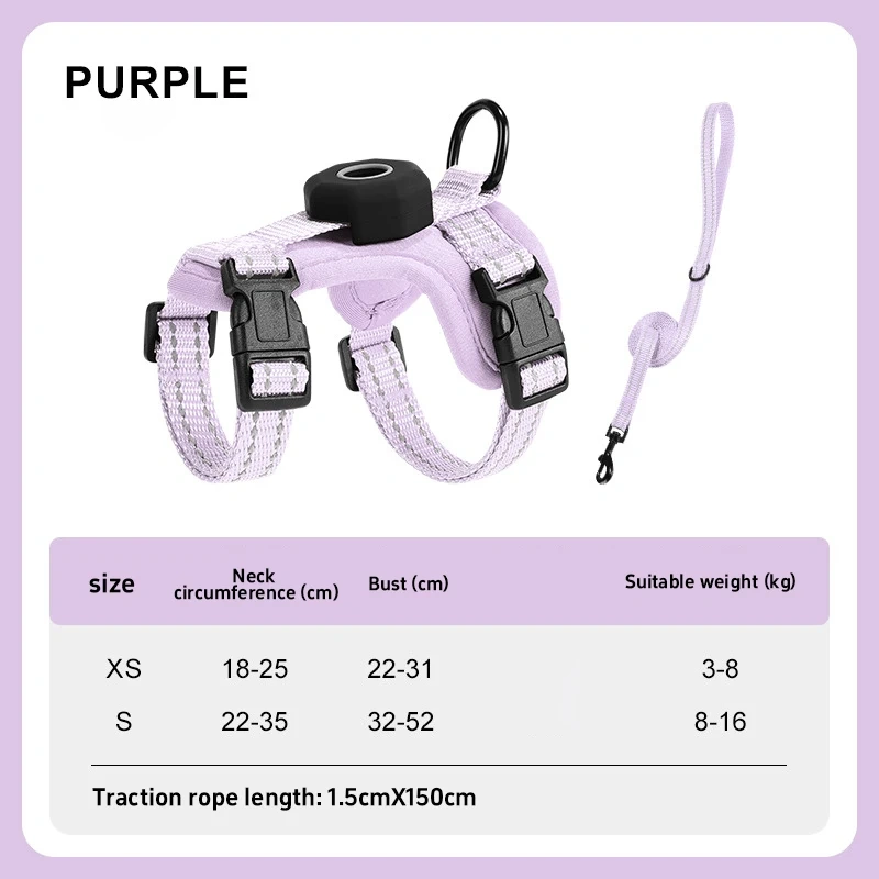 Escape-Proof Cat Harness with AirTag Holder Lightweight Reflective Adjustable Kitten Vest Harness for Outdoor Walking Active Cat