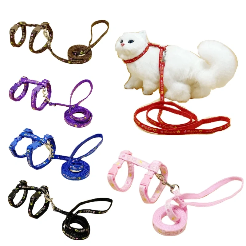 Pet Dog Collar Small Dog Cat Harness Leash Adjustable Vest Collar Puppy Outdoor Walking Chihuahua Terier Schnauzer Pet Leash