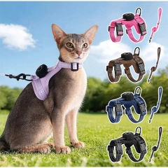 Escape-Proof Cat Harness with AirTag Holder Lightweight Reflective Adjustable Kitten Vest Harness for Outdoor Walking Active Cat