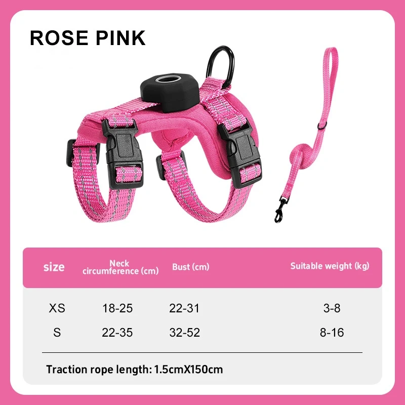 Escape-Proof Cat Harness with AirTag Holder Lightweight Reflective Adjustable Kitten Vest Harness for Outdoor Walking Active Cat