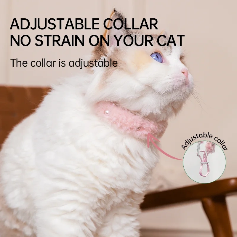 Touchdog Luxury Solid Faux Fur Cat Collar Pearl Decor Adjustable Anti-Breakaway Safety Buckle Soft Plush Princess Style All