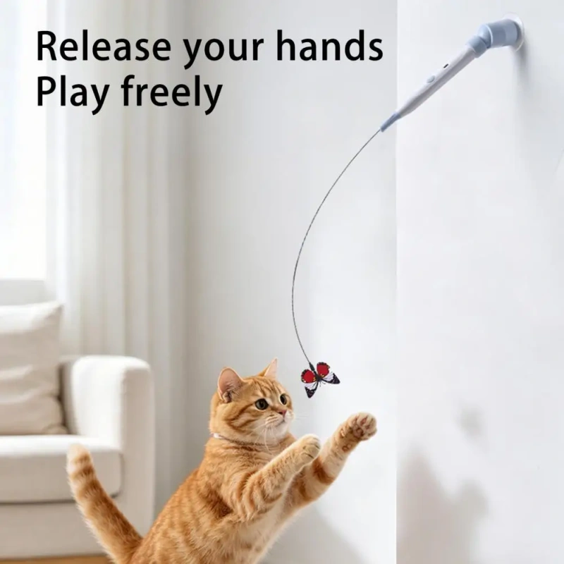 Electric Cat Teaser Electric Cat Butterfly Wand Toy with Suction Cup Automatic Kitten Teaser Stick Exercise Play Pet