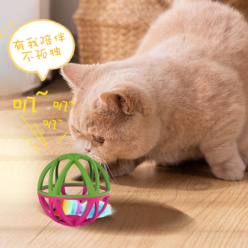 Rattling ball for mice inside a plastic cat cage