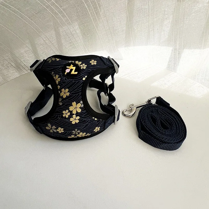 Japanese Wind Tang Grass Pattern Cherry Blossom Dog Cat Corgi Shiba Dog Chest Back Pull Chest Vest Chest Strap Small Dogs Leash