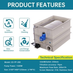 Automatic Box Type PP Drum Filter – 316 Stainless Steel Filter Screen Design for Intensive Aquaculture,ยูแท้งค์