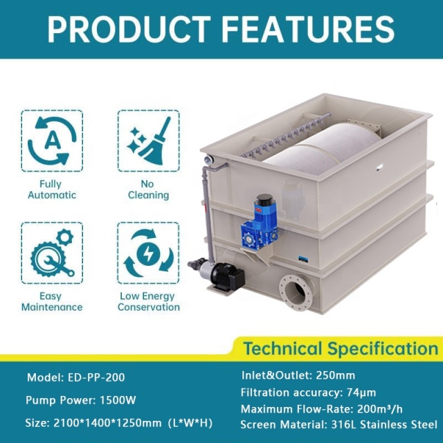 Automatic Box Type PP Drum Filter – 316 Stainless Steel Filter Screen Design for Intensive Aquaculture,ยูแท้งค์