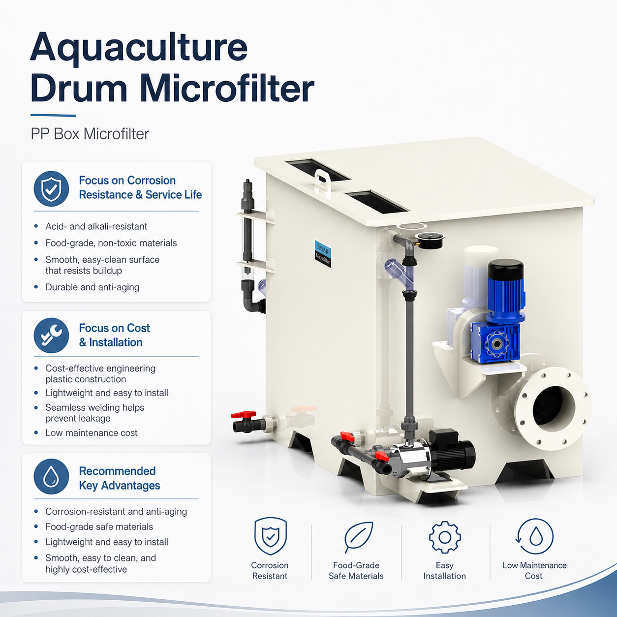 PP Aquaculture Drum Micro Filter | Polypropylene Rotating Micro Screen Filter for Fish Farming Water Treatment,YUTANK,PP Drum Micro Filter for Aquaculture | Polypropylene Rotary Micro Screen Filter System for Fish Farm Water Treatment & RAS