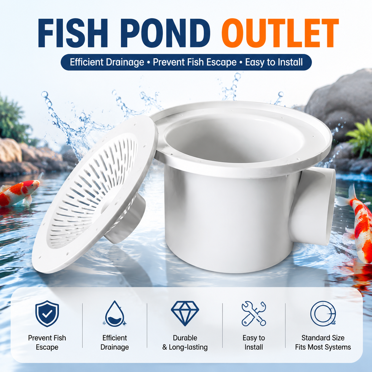 Heavy Duty PVC Fish Tank Bottom Drain | YUTANK RAS Double Outlet Koi Pond Waste Removal Siphon Filter System,يوتانك,PVC Fish Tank Bottom Drain System | Heavy Duty Koi Pond Waste Removal Siphon Filter for RAS Aquaculture & Fish Farming Tank Sewage Outlet | YUTANK