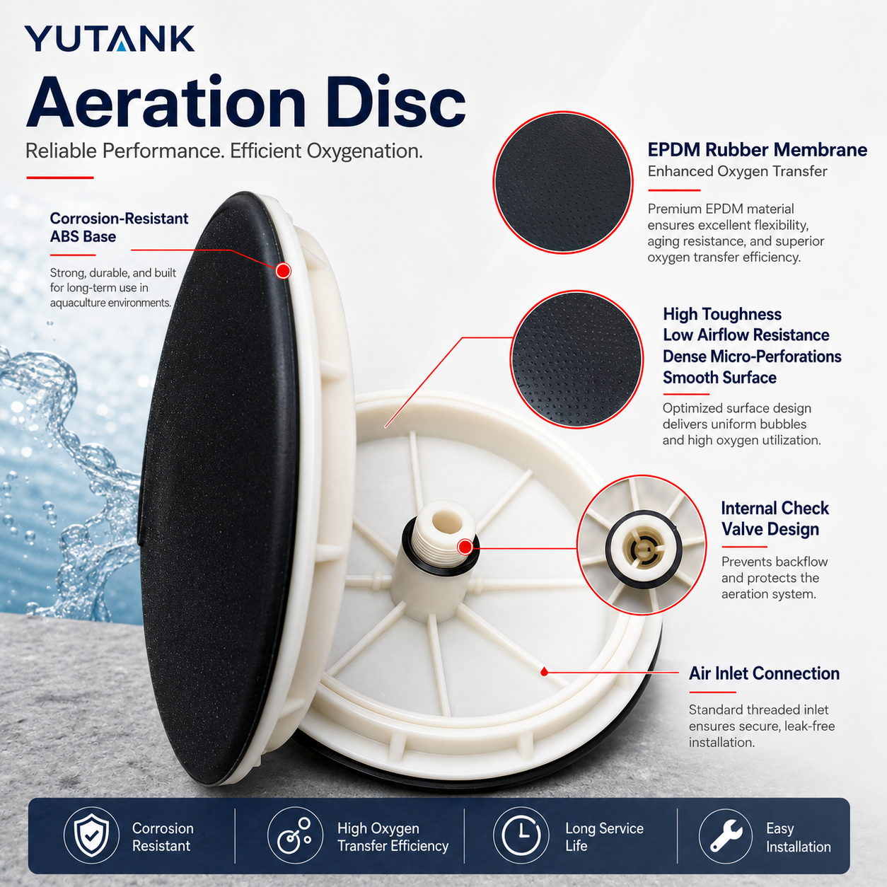 Micro Nano Bubble Disc Aerator | Fine Bubble Air Diffuser for Fish & Shrimp Pond Oxygenation Water Treatment Equipment | YUTANK,YUTANK,Micro Nano Bubble Disc Aerator for Aquaculture | Fine Bubble Air Diffuser Oxygenation System for Fish & Shrimp Pond Water Treatment Equipment | YUTANK