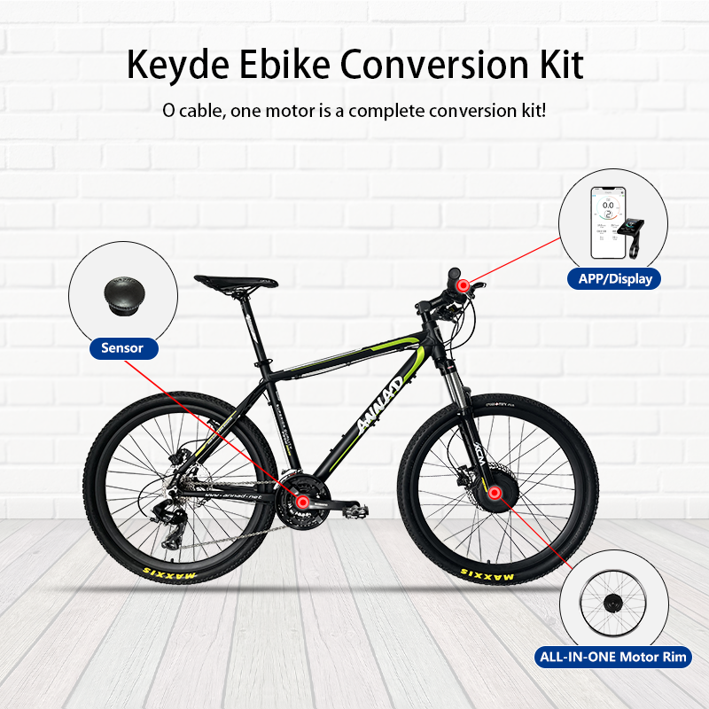 P130 ALL-IN-ONE Front Rim Ebike Conversion Kit, 30V Electric Bike Conversion Kit Built-in 7Ah Battery