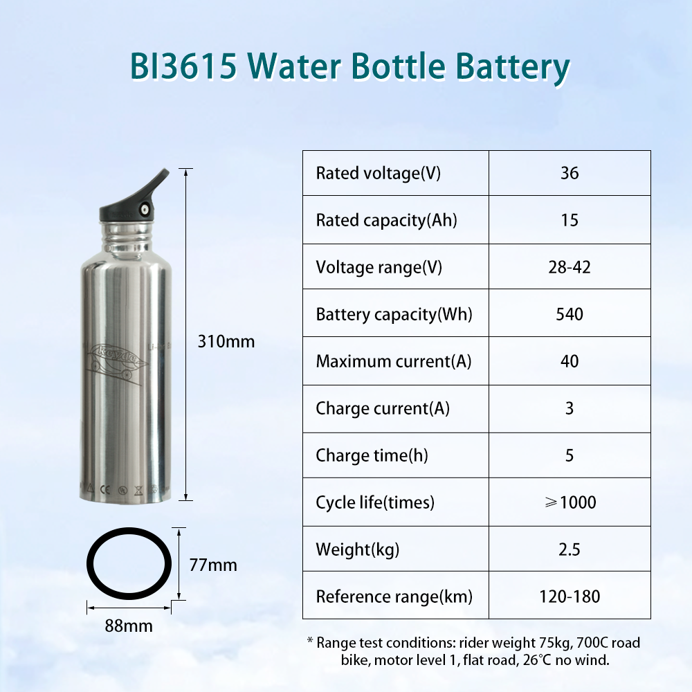 BI3615 Water Bottle Ebike Battery, 36V 15Ah Lithium Battery, Electric Bike Battery