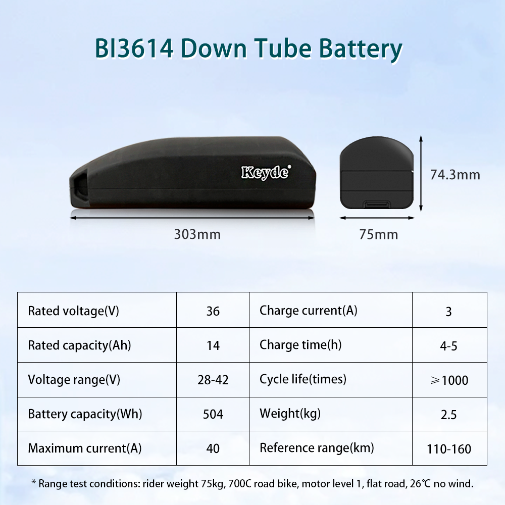 BI3614 Down Tube Ebike Battery, 36V 14Ah Lithium Battery, Electric Bike Battery