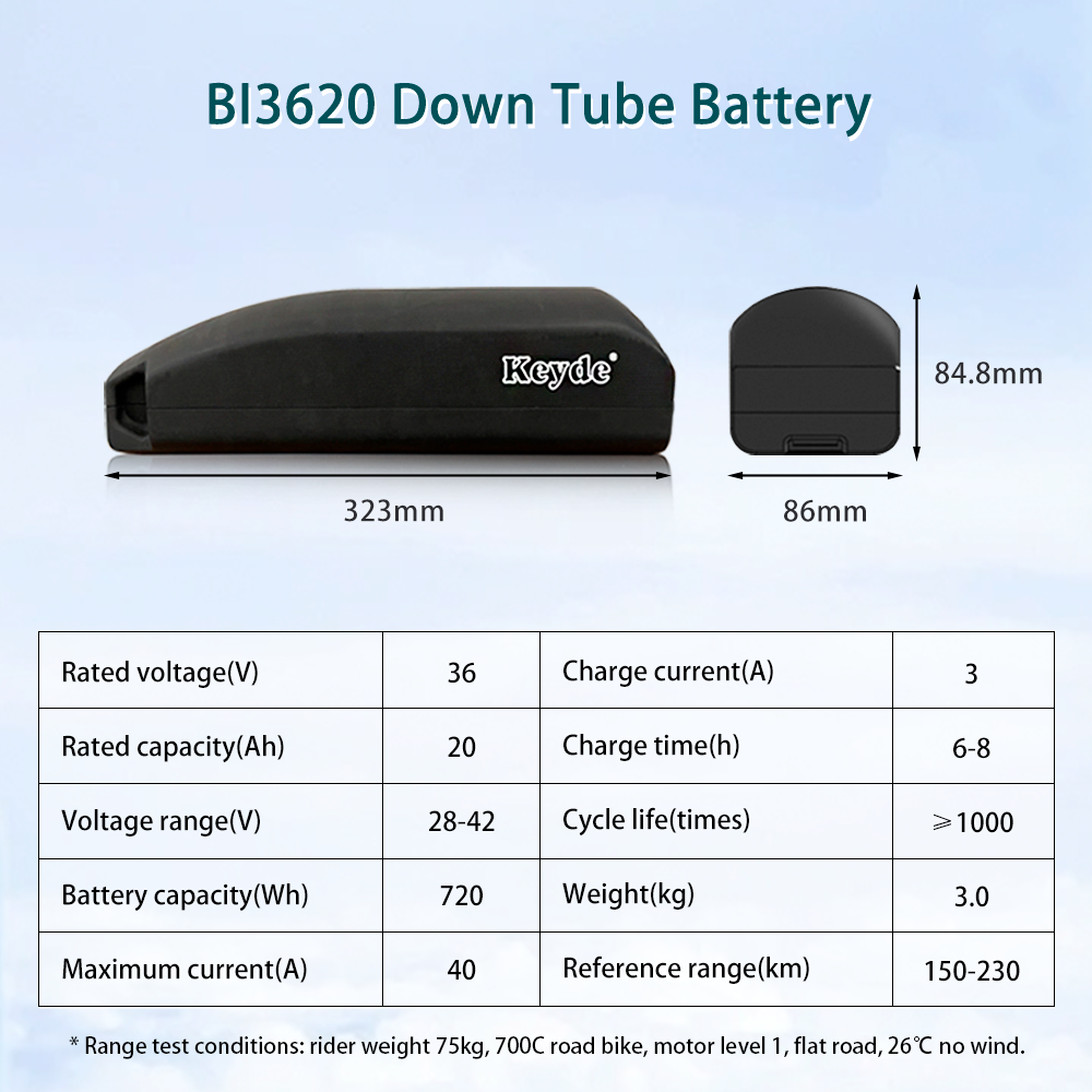 BI3620 Down Tube Ebike Battery, 36V 20Ah Lithium Battery, Electric Bike Battery