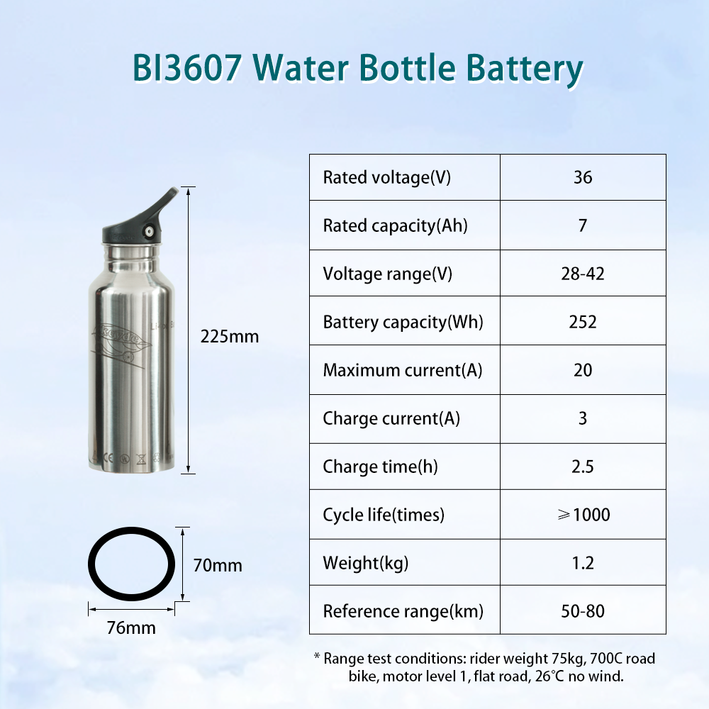 BI3607 Water Bottle Ebike Battery, 36V 7Ah Lithium Battery, Electric Bike Battery