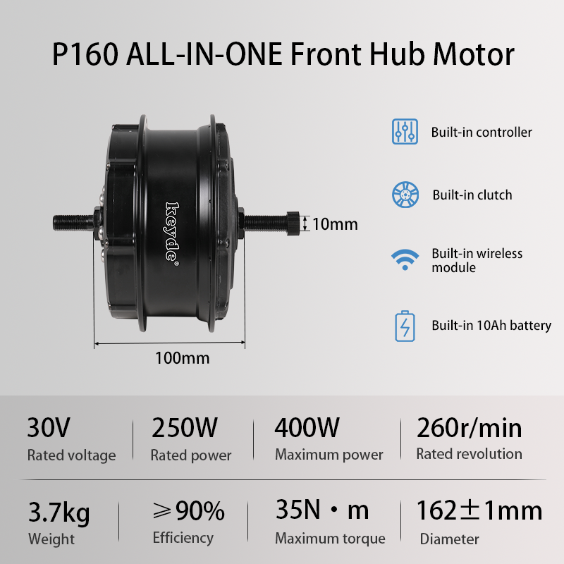 P160 ALL-IN-ONE Front Hub Motor, Electric Motor For Bike Built-in 10Ah Battery, 30V 250W Ebike Motor