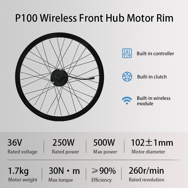 P100 Wireless Front Rim Ebike Conversion Kit, 36V 250W High Power Electric Bike Conversion Kit