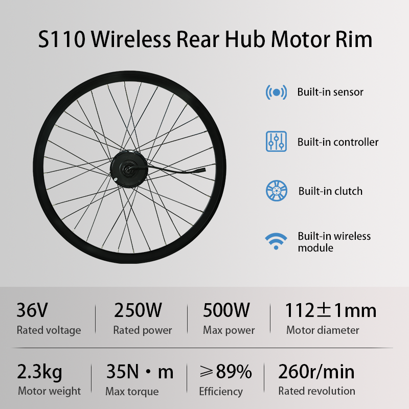 S110 Wireless Rear Rim Ebike Conversion Kit, 36V 250W Silent Electric Bike Conversion Kit
