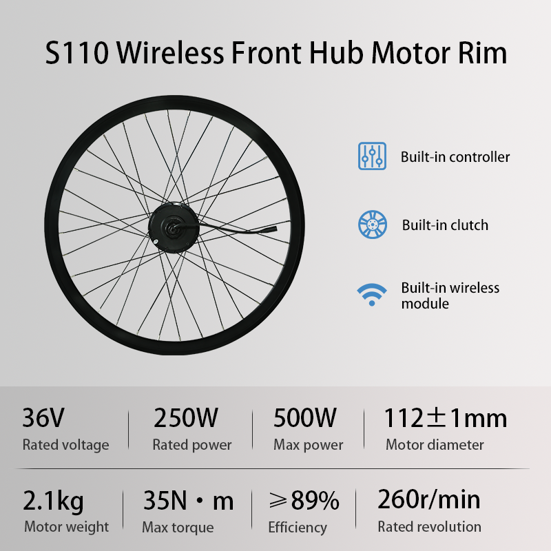 S110 Wireless Front Rim Ebike Conversion Kit, 36V 250W Silent Electric Bike Conversion Kit